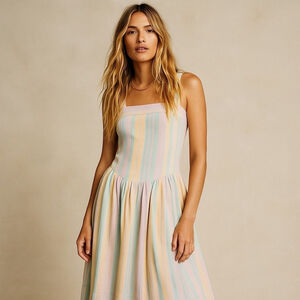 Free People Pastel Candy Stripe Primavera Midi Dress NWT Sz S